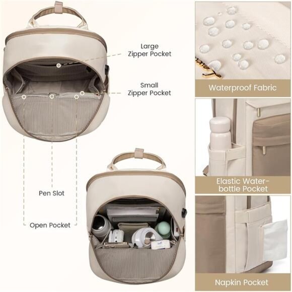 Laptop Backpack for Women 15.6 Inch, Khaki Beige main image 6